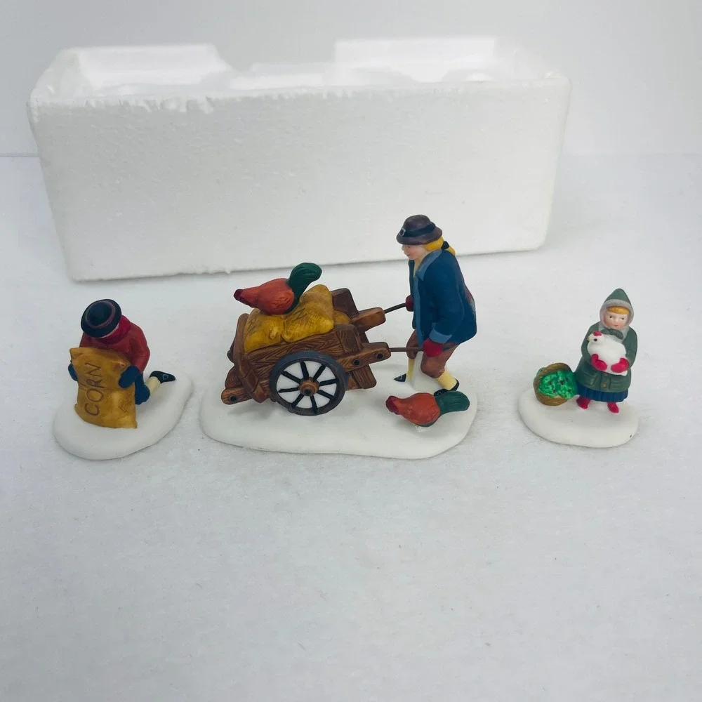 Dept 56 Heritage Village Harvest Seed Cart Set of 3 Porcelain Figures 5645-6